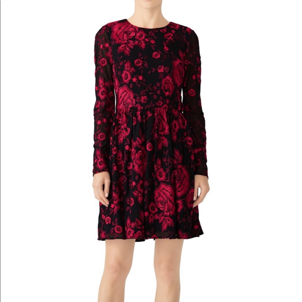 Badgley Mischka Red Floral Embroidered Dress